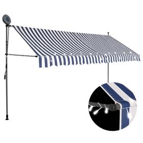 Manual Retractable Awning with LED 137.8" Blue and White