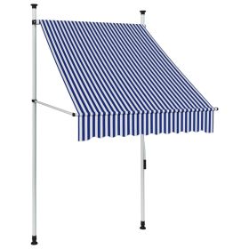 Manual Retractable Awning 39.4" Blue and White Stripes