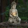 Meditating Sitting Buddha Solar Lights Outdoor Garden Patio Statue Light Decor