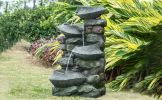 19x15x31.5" Indoor Outdoor Stone Water Fountain, 4-Tier Polyresin Cascading Rock Bowl Freestanding Fountain with LED Ligh