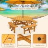 8-Person Outdoor Circular Wooden Picnic Table with 3 Built-in Benches for Patio Backyard Garden, Natural