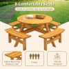 8-Person Outdoor Circular Wooden Picnic Table with 3 Built-in Benches for Patio Backyard Garden, Natural