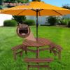 6-Person Outdoor Circular Wooden Picnic Table with 3 Built-in Benches for Patio Backyard Garden, Brown