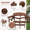 6-Person Outdoor Circular Wooden Picnic Table with 3 Built-in Benches for Patio Backyard Garden, Brown