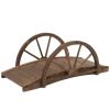 3.3ft Wooden Garden Bridge Arc Footbridge with Half-Wheel Style Railings & Solid Fir Construction, Stained Wood