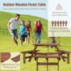 6-Person Outdoor Circular Wooden Picnic Table with 3 Built-in Benches for Patio Backyard Garden, Brown