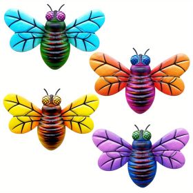 1pc/4pcs, Metal Colorful Bee Wall Decor, Bee Metal Wall Decor, Bee Metal Wall Art, Wall Decor, Metal Home Decor Wall Sculpture, Outside Decor, Outdoor (Style: 4PC/4SET)