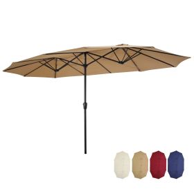 15x9ft Large Double-Sided Rectangular Outdoor Twin Patio Market Umbrella w/Crank-burgundy (Color: taupe)