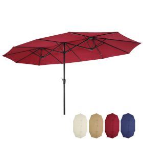 15x9ft Large Double-Sided Rectangular Outdoor Twin Patio Market Umbrella w/Crank-burgundy (Color: Burgundy)