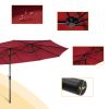 15x9ft Large Double-Sided Rectangular Outdoor Twin Patio Market Umbrella w/Crank-burgundy