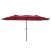 15x9ft Large Double-Sided Rectangular Outdoor Twin Patio Market Umbrella w/Crank-burgundy