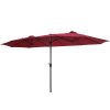 15x9ft Large Double-Sided Rectangular Outdoor Twin Patio Market Umbrella w/Crank-burgundy