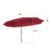 15x9ft Large Double-Sided Rectangular Outdoor Twin Patio Market Umbrella w/Crank-burgundy